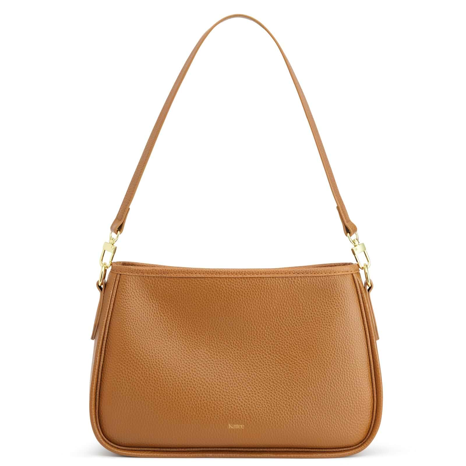 Kattee Leather Shoulder Purse for Women with 6 Card Slots Top grain pebbled leather with 2 removable straps and organized storage for work, travel, and daily use.