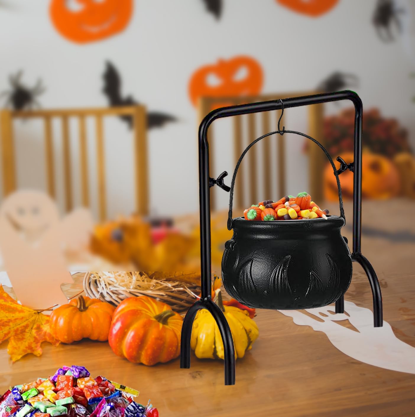 Plastic Cauldron Stackable Ahzemepinyo Halloween Witches Cauldron Serving Bowls Rack Decor Black ...