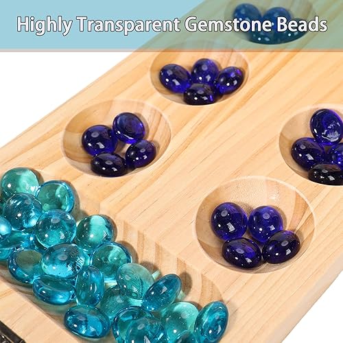 Miniatura 2 de Juego de mesa de madera de Mancala, instrucciones de tamaño más grande, juego de mesa portátil de viaje para niños y adultos