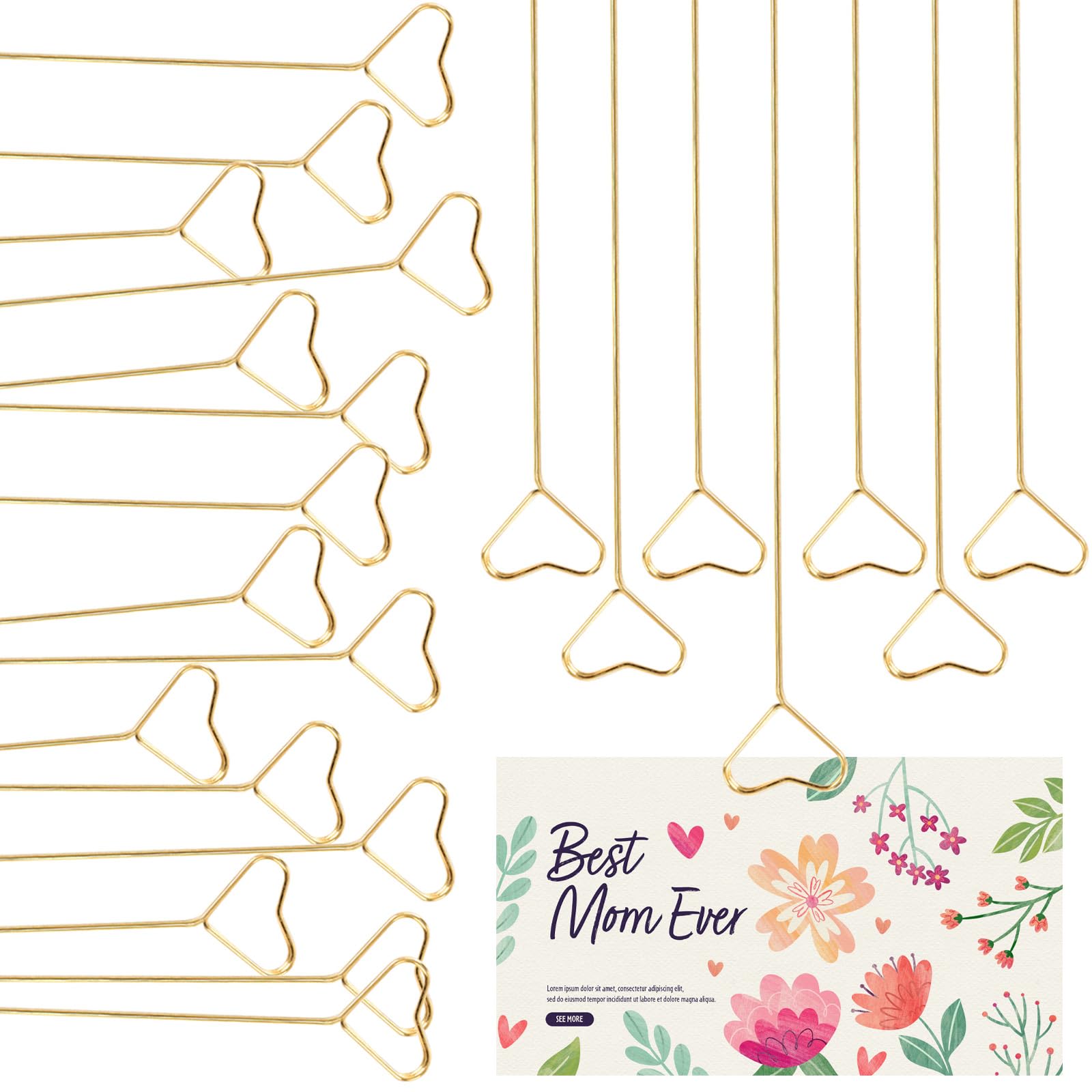 Rimoev 40 Pcs Floral Card Holder Picks, Heart Picture Holders, Photo Holder Pick Stick, Gold Floral Place Card Holder, Floral Picks Clips, Photo