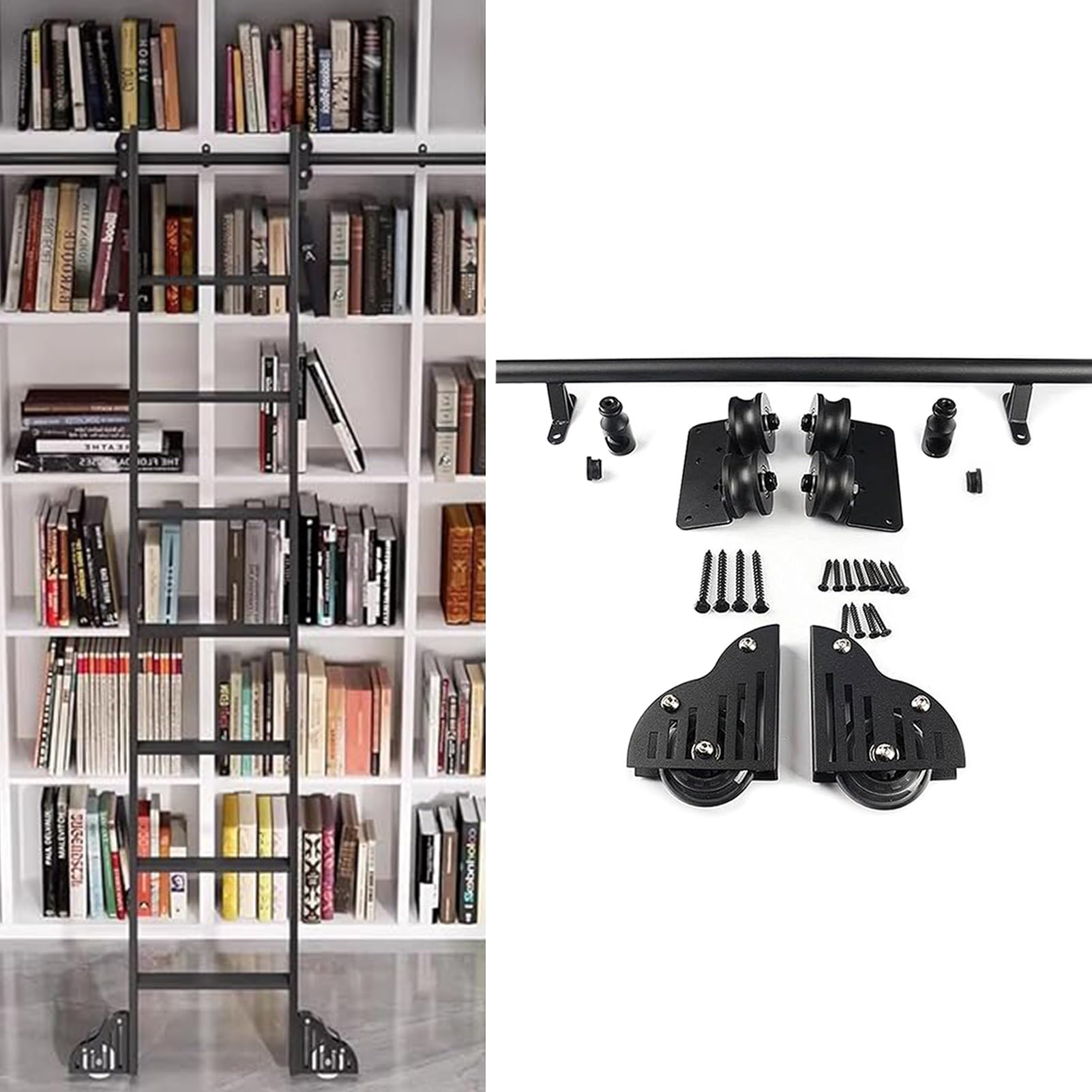 Kit de quincaillerie pour échelle de bibliothèque en acier noir 732cm