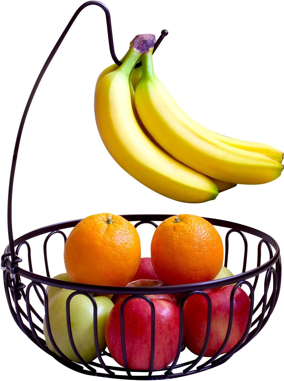 Large Capacity Decorative Fruit Basket,Kitchen Black Fruits & Snacks Organizer with Banana Hook by LivingAid-11.40"H x11.40"L x16.30"W