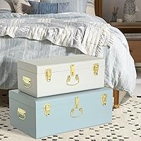 Vista 61 de Vixdonos Juego de 2 baúles decorativos de almacenamiento de caja de metal con asa (blanco con cierres de bronce)