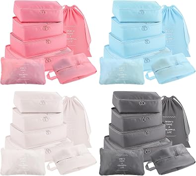 PercyEffie 28 Set Packing Cubes for Travel Luggage Organizer Bags Foldable Travel Organizers with Mesh Shoe Bags Toiletry for
