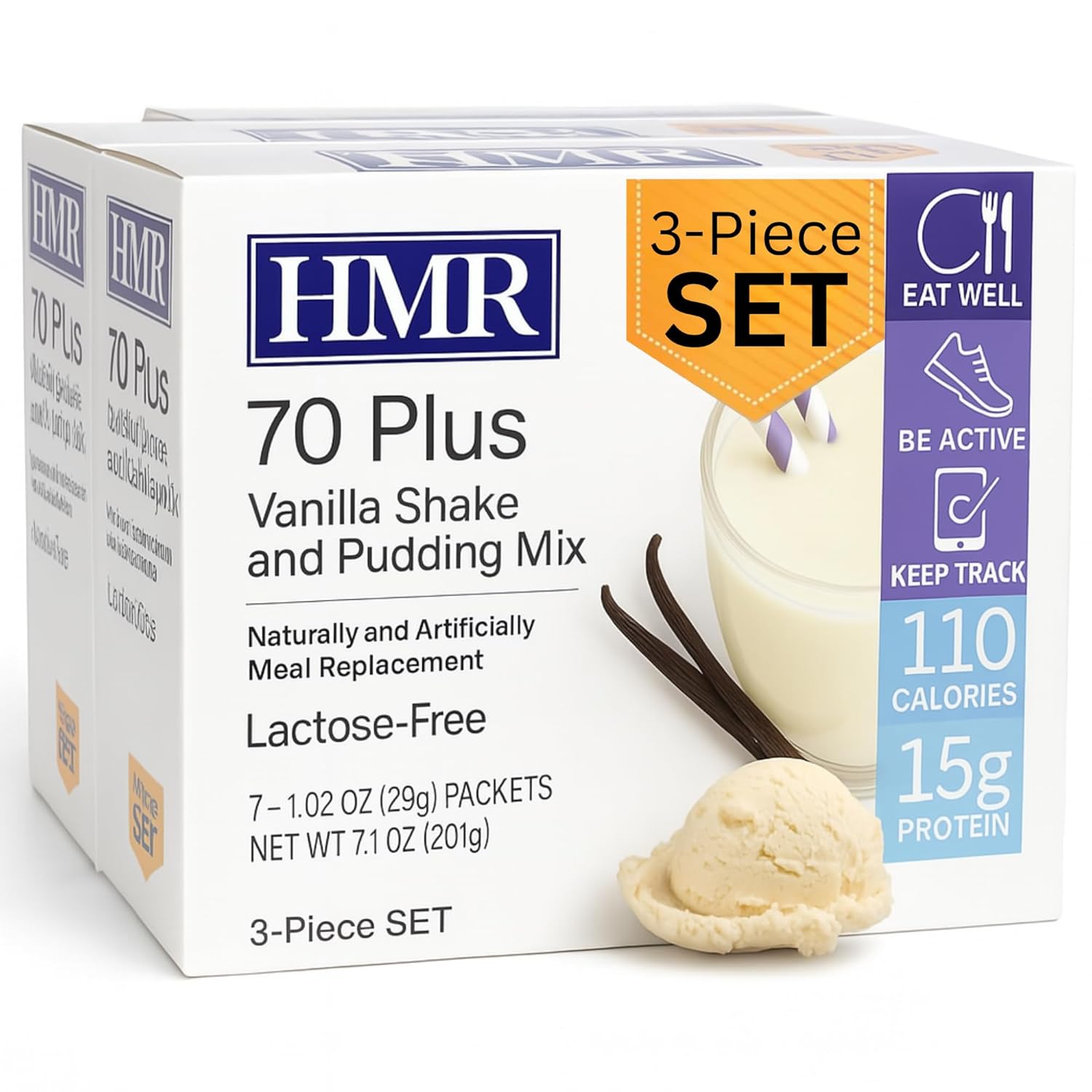 HMR 70 Plus Chocolate Shake & Pudding Mix | Meal Replacement Powder | Lactose-Free | 15g Protein | Easy to Make | Low Calorie (7.35 Ounce (Pack of 3), Vanilla)