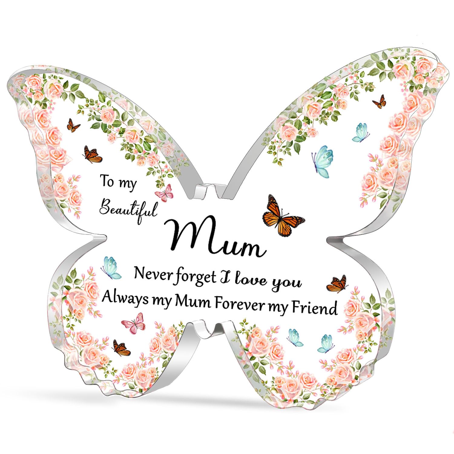 WTOPP Mum Gifts,Best Mum Birthday Gifts,Christmas Or Mothers Day Gift For Mum,Beautiful Butterfly Shaped Acrylic Plaque,Thoughtful Mum Gifts From Daughter Son - To My Beautiful Mum