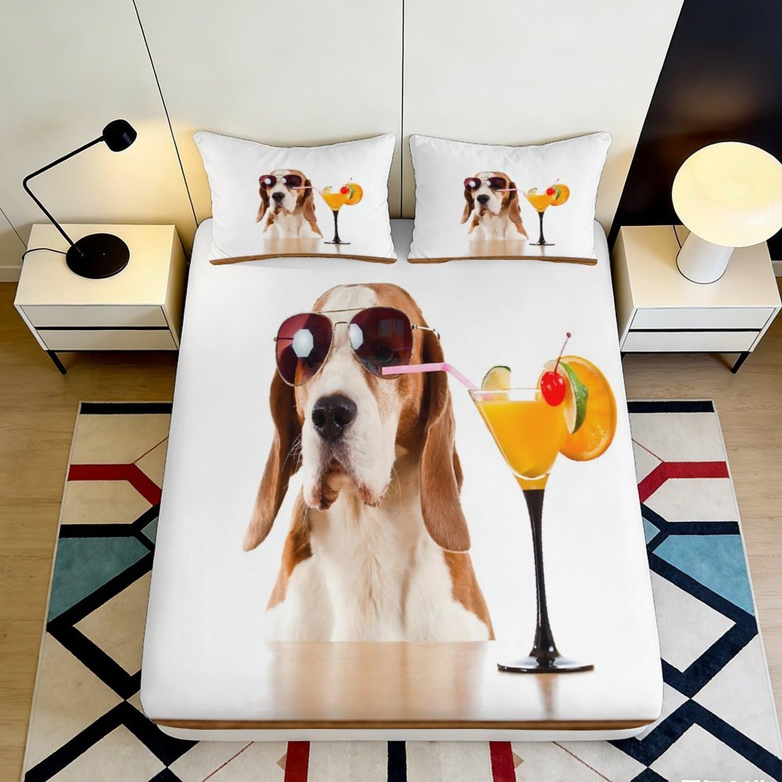Dhbaneiok Style-1 3D Printed Dog With Cocktail Fitted Sheet Microfiber Soft Bedroom Decor Bed Cover For Adult Teen Guest Room 90X200x25cm