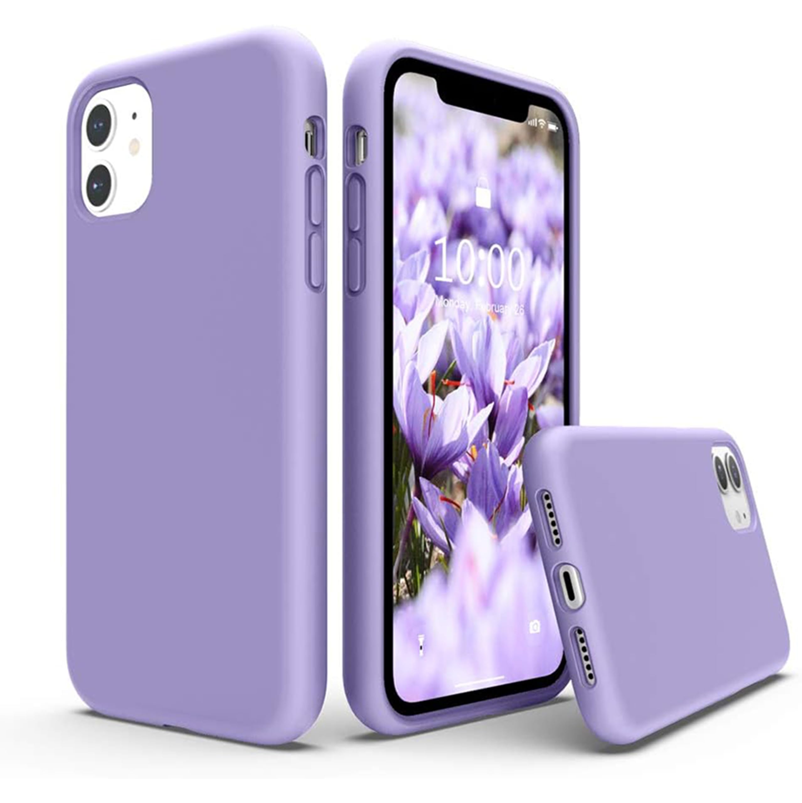 URUCHI iPhone 11 Kılıf 6.1 ile Uyumlu, İnce Sıvı Silikon 3 Katmanlı Tam Kaplamalı Yumuşak Jel Kauçuk Kılıf Kapak, (Lila, 6.1 inç)