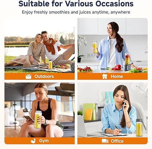 Miniatura 7 de COKUNST Licuadora portátil, licuadora personal de 17 onzas para batidos y batidos, mini mezclador recargable por USB con 6 cuchillas, licuadoras de
