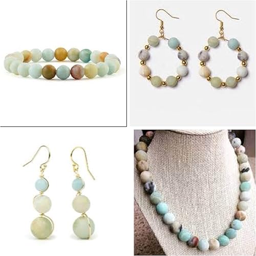 Miniatura 5 de Hixhro 120 cuentas de piedras preciosas de amazonita de color mixto de 0.315 pulgadas para fabricación de joyas con cordón elástico de cristal