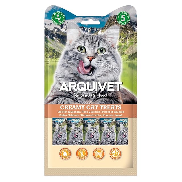 Foto 2 de 4 de Arquivet Creamy Cat Treats - Snack cremoso de Pollo y Salmón (Expositor de 12 Bolsas con 5x14 g)