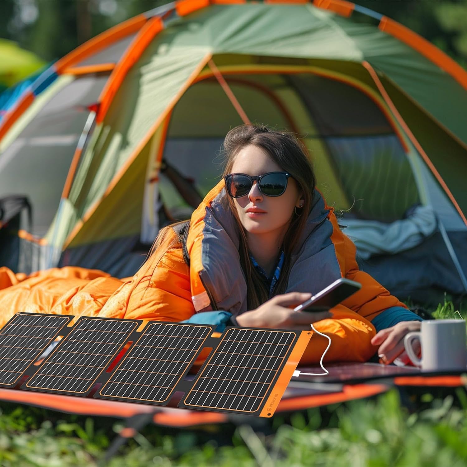 FlexSolar Pannello solare pieghevole da 40 W, caricatore solare portatile con USB-A (QC3.0) e USB-C (PD3.0), 13,9 V, 2,9 A, IP67, impermeabile, PET, alta efficienza, per campeggio e attività