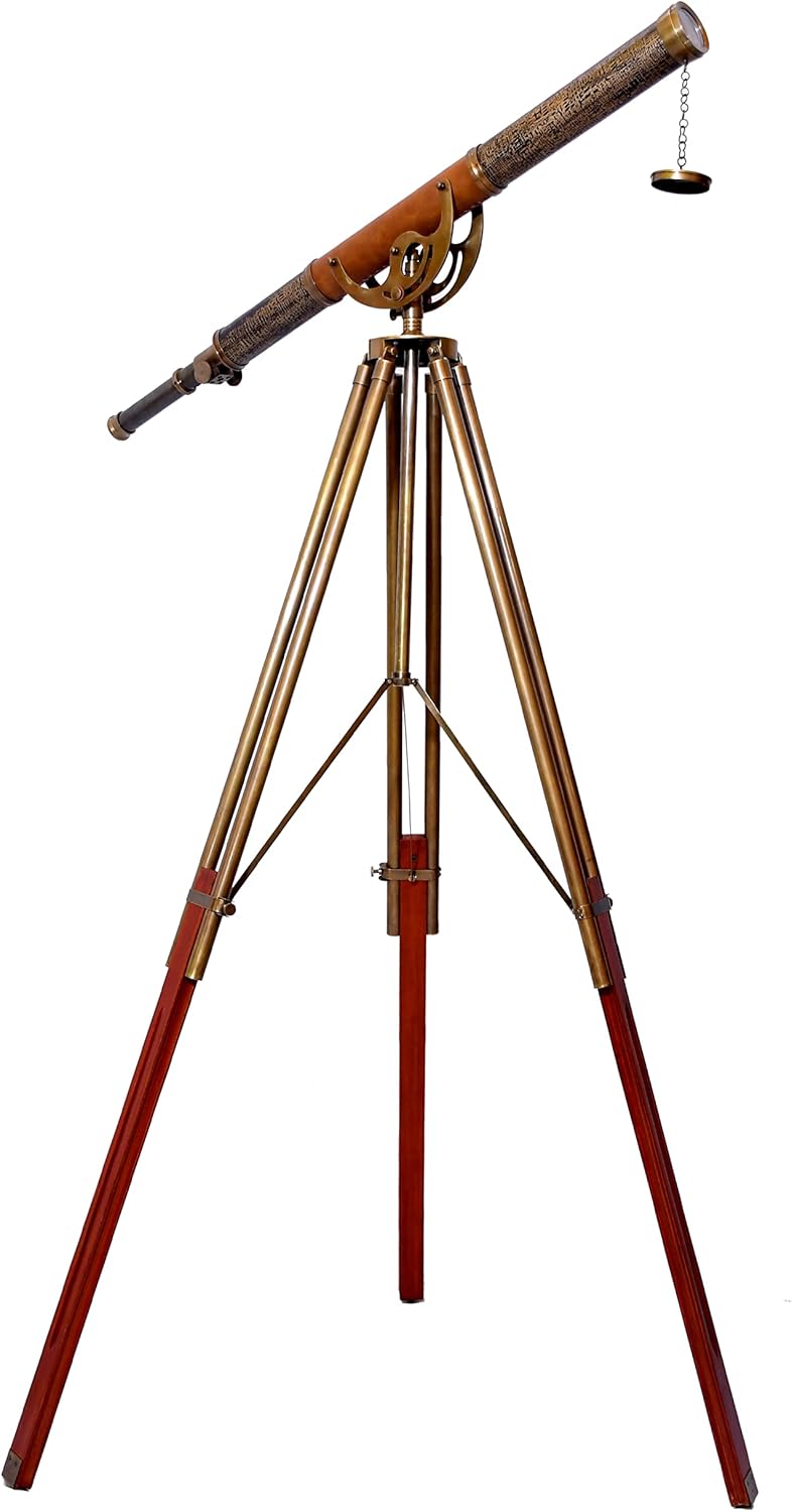 Anchor Master Antique Finish 65" inches Adjustable Wooden/Brass Tripod Maritime Nautical Floor Standing Brass Telescope Vintage