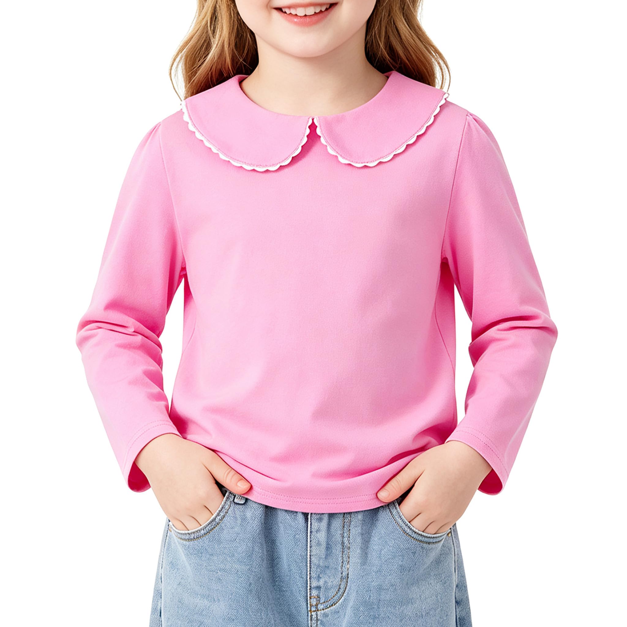 LYSMuch Toddler Girl Long Sleeve Peter Pan Collar Top