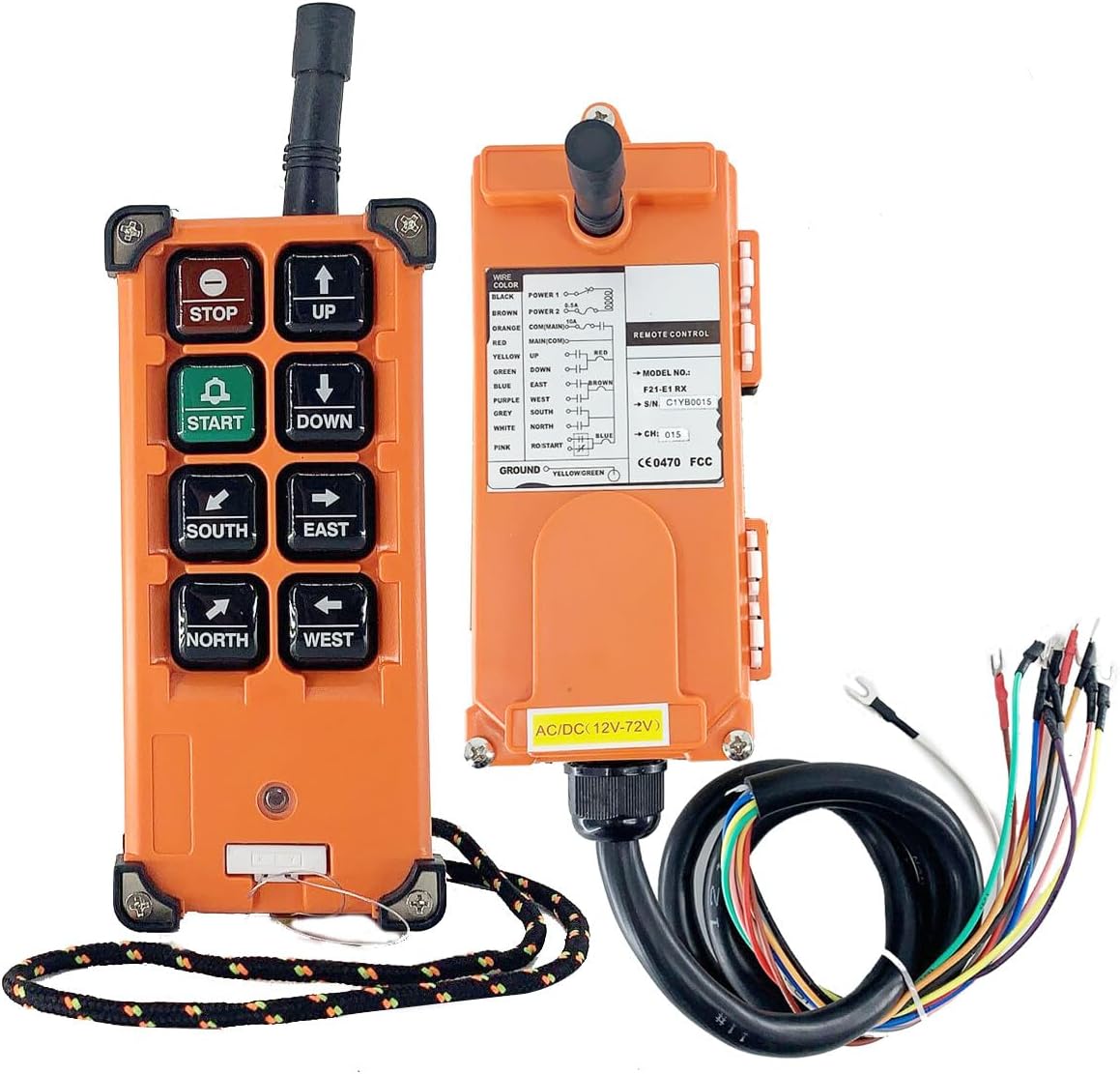Wireless Crane Remote Control 8 Buttons 12V Electric Hoist Transmitter and 3V Receiver Overhead Tower Bridge Winch Remote Control