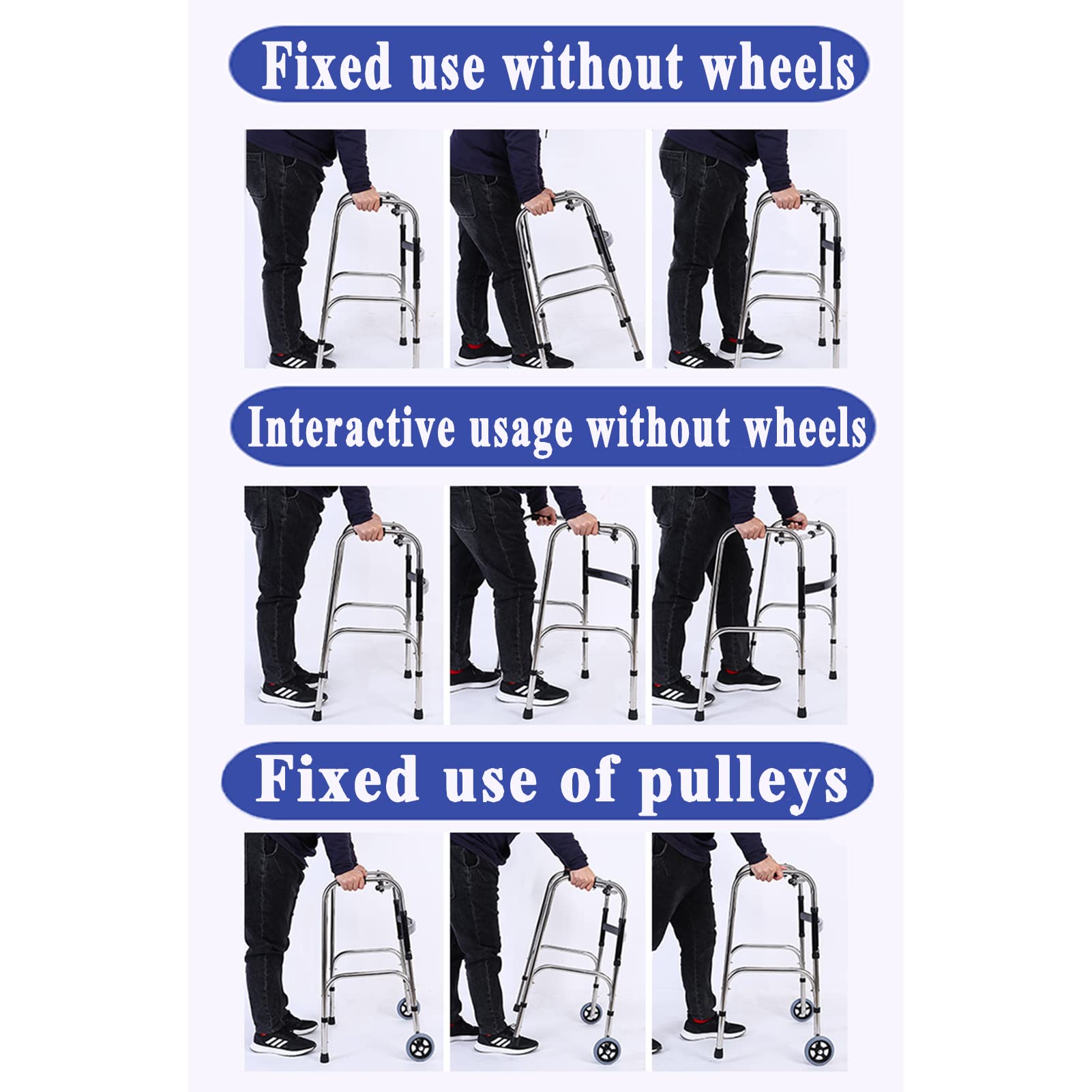 Walker for the Elderly Rollator z siedziskiem ze stopu aluminium Lekki i składany wspornik stojący Wymienne kółka