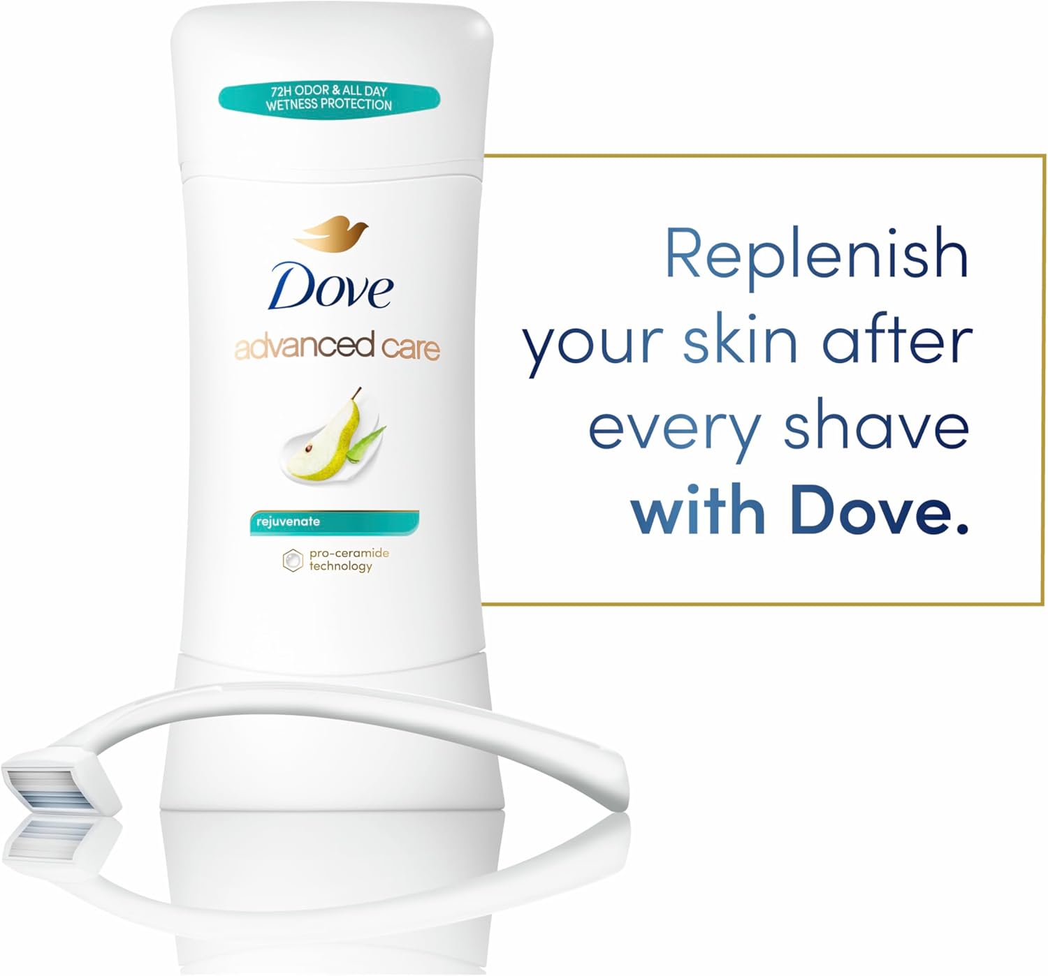 Dove Advanced Care Antiperspirant Deodorant Stick Rejuvenate 4 Count to help skin barrier repair after shaving by boosting skin's ceramide levels 72-hour odor control for soft underarms 2.6 oz - Image 4