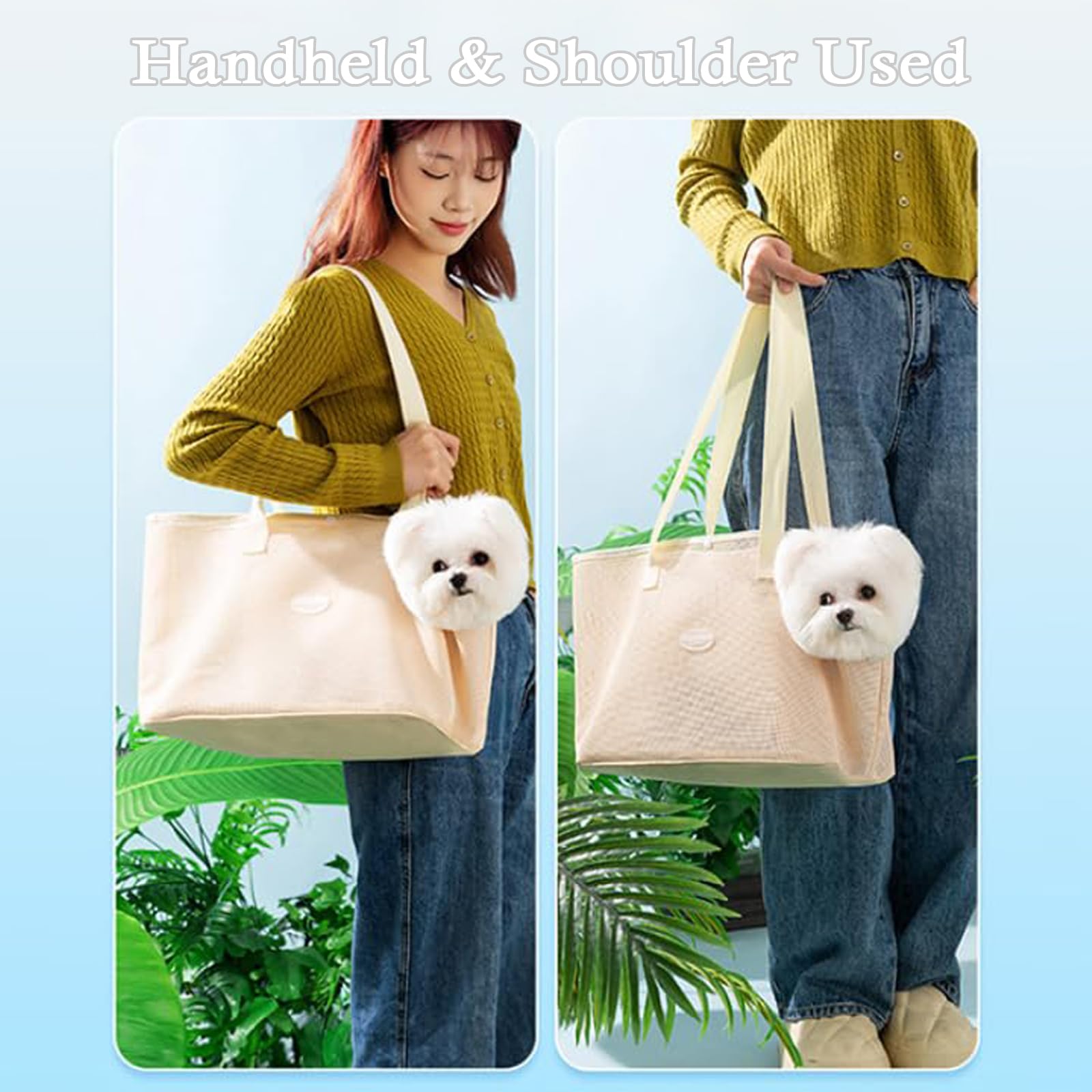 Hundetasche für Kleine Hunde Katze, Sommer Atmungsaktiv Netz Strand Tasche Hund Haustiere Carrier Soft Sided Zusammenklappbar Outdoor Travel Puppy (Gelb, L)