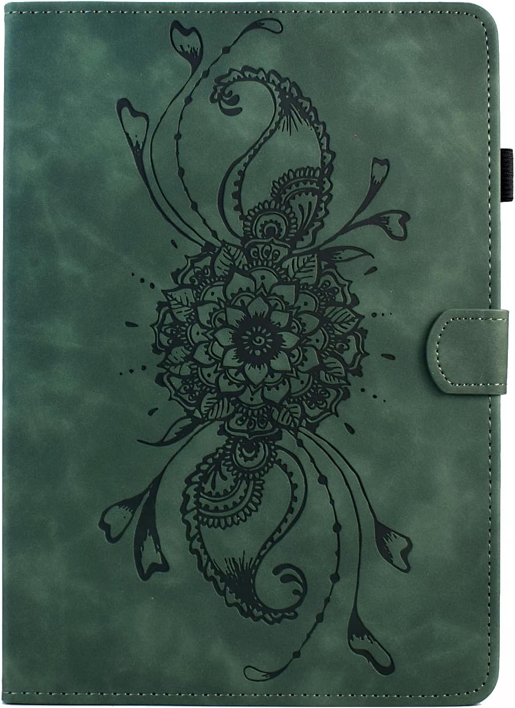Mandala Flower Case for Fire HD 10 & 10 Plus (13th/11th Gen, 2023/2021 Release), Cute Elegant Embossed Suede Leather Folio Stand Protective Cover for Fire HD 10.1 inch Tablet, Auto Sleep Wake, Green