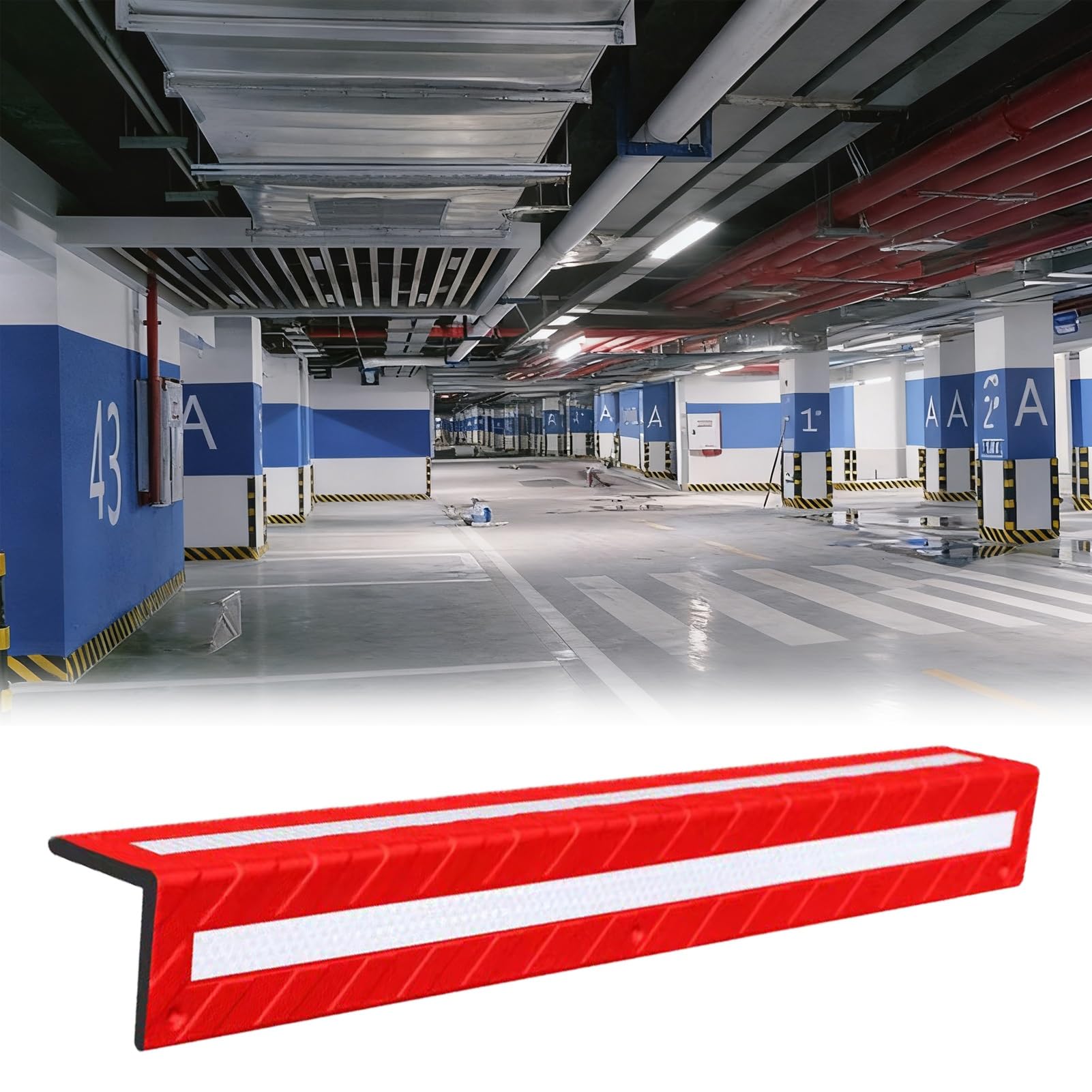 Tianqihao Red 31.5" Rubber Corner Guards, L-Shape Wall Corner Guard With Reflective Strips, Wall Corner Protector With Reflective Strips For Parking Garages, Parking Lots, Warehouses,-24Pcs
