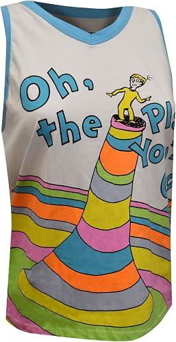MJC Womens Dr. Seuss Oh The Places You'll Go Tank Top (Large) White
