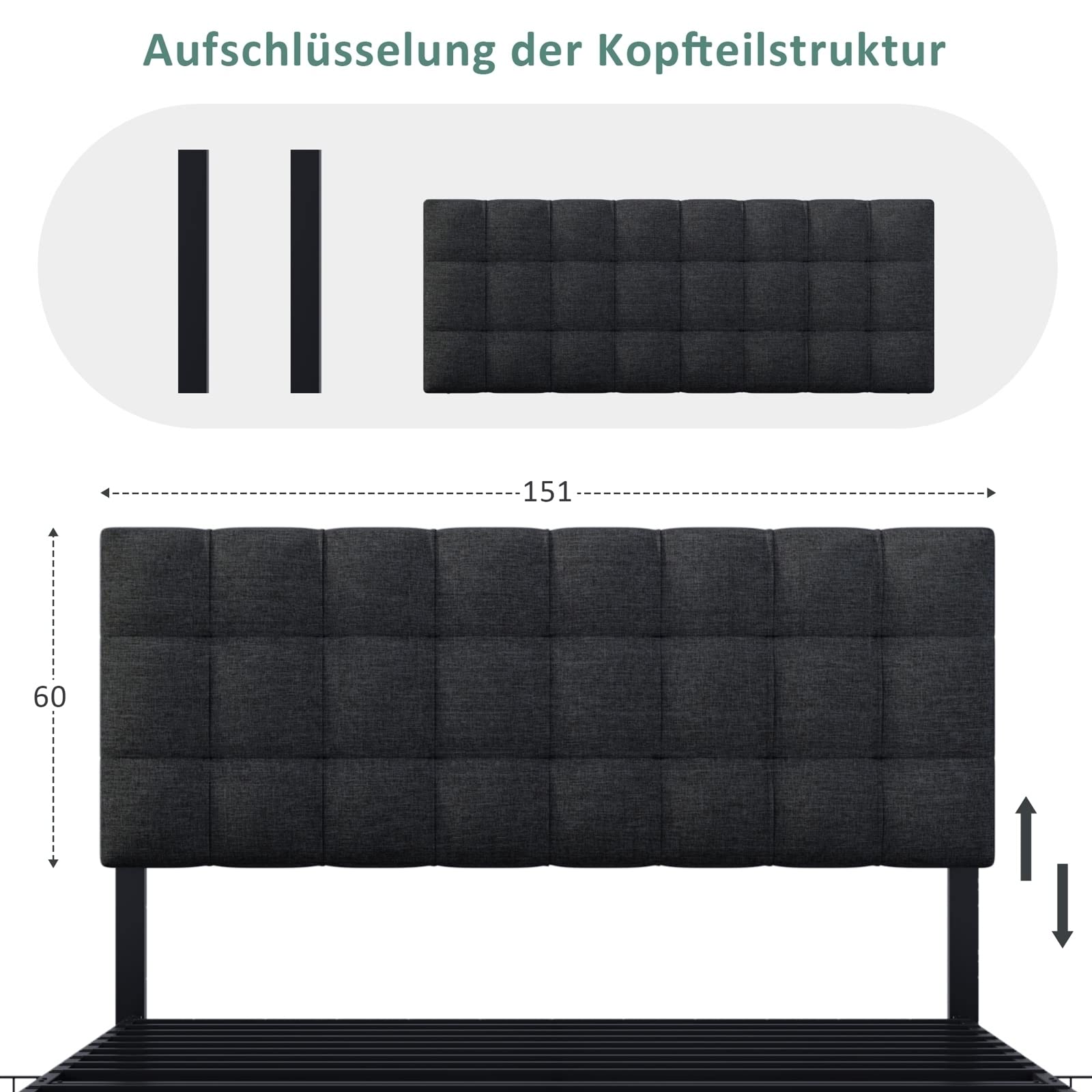 AMDXD Polsterbett mit 4 Schubladen & Federkernmatratze, Doppelbett mit Lattenrost, Stauraum Bett, höhenverstellbares Kopfteil Metalllattenstütze, Leinenmaterial 140 x 200 cm, Schwarz