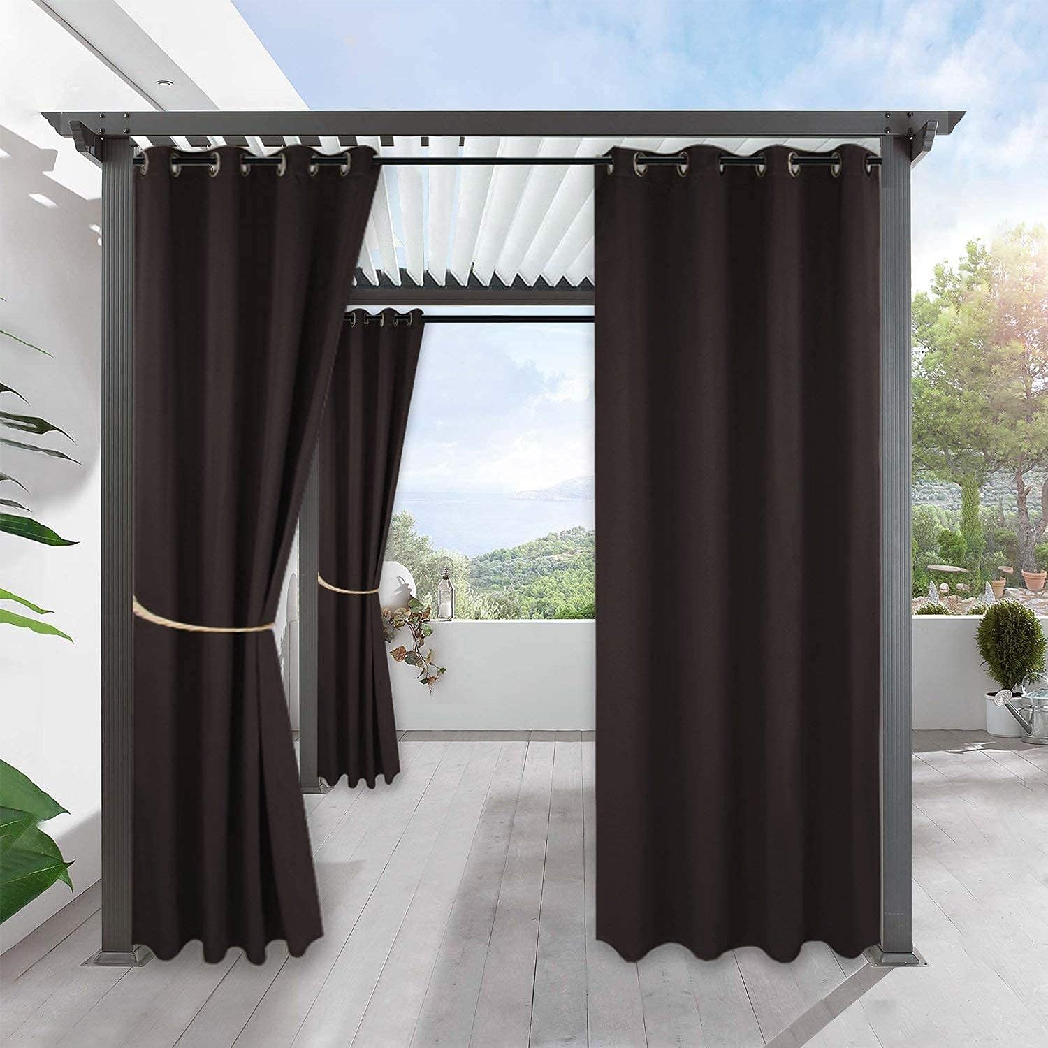 RYB HOME Blackout Curtains Outdoor - Waterproof Outdoor Indoor Curtains for Patio Pergola Waterproof Privacy Shades for Porch Balcony Front Gazebo, 1 Panel, Wide 52 x Long 95 inch, Brown
