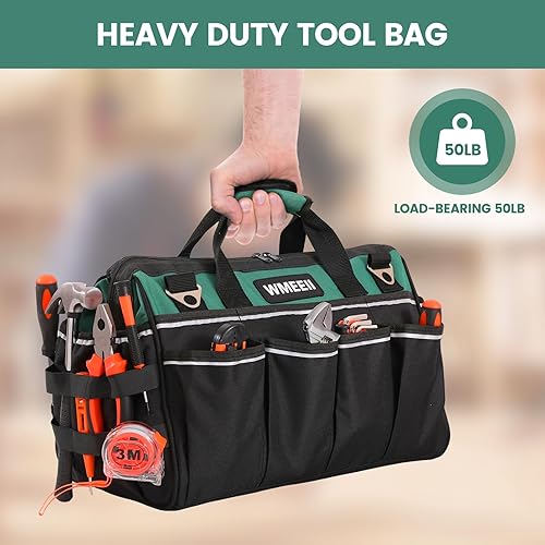 Miniatura 7 de Bolsa de herramientas resistente de 17.13 pulgadas, bolsas de herramientas de 24 bolsillos para hombres, mango suave, cremallera grande, 12