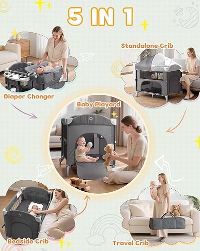 Miniatura 2 de Ktaxon Moisés 5 en 1, Pack and Play, cuna de noche con cambiador de pañales, cesta de almacenamiento espaciosa, mosquitera protectora, barra de