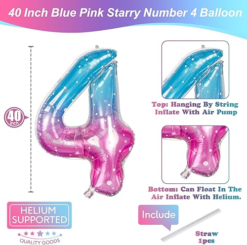 Vista 597 de Globos de 40 pulgadas, globo azul claro número 4, helio autoinflable de aluminio azul bebé para niños de 40 a 15 años, decoraciones de fiesta