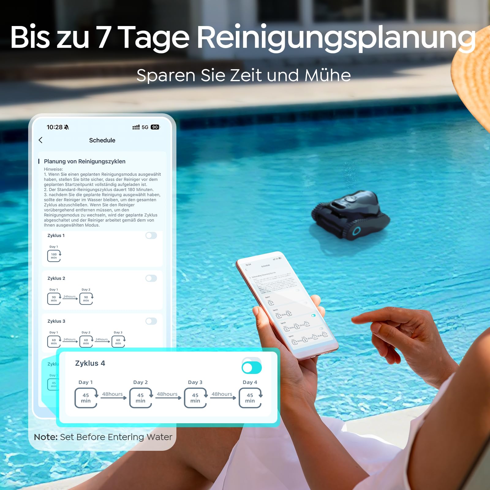 C1 Poolroboter Akku Boden und Wand, Wasserlinie, Doppelfilter, 7 Reinigungsmodi, 180 Minuten Laufzeit, Poolreiniger mit App, Starker Poolsuager Akku für Pools bis zu 150 m²