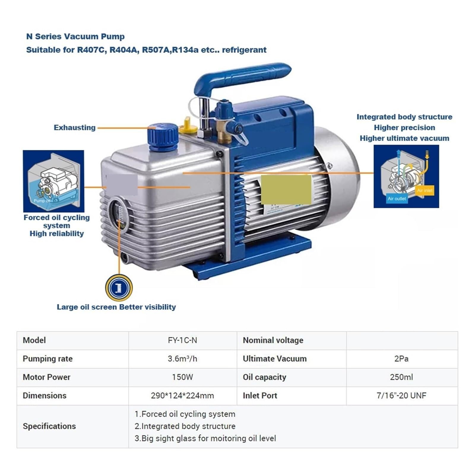 Pompa Próżniowa, Laboratoryjna 150 W 3,6 M3/h Mała Jednostopniowa