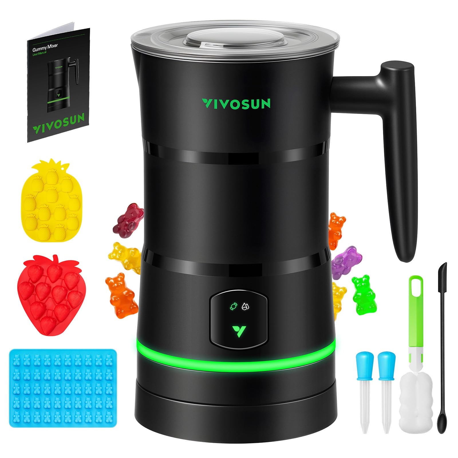 VIVOSUN Máquina para hacer gomitas, máquina de caramelos manos libres, mezclador comestible con infusión de aceite con doble rotor, olla de acero inoxidable de grado alimenticio y moldes de silicona