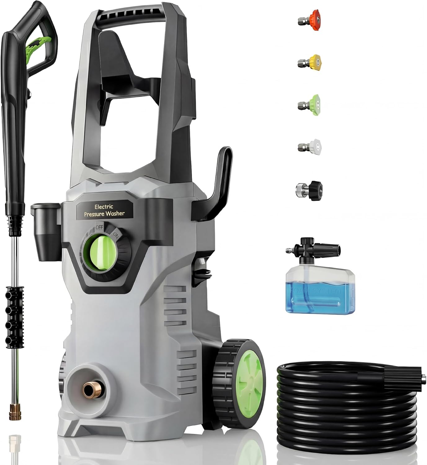 Pressure Washer, Portable Power Washer with 4 Quick Connect Nozzles, High Pressure Washer Cleaning Machine for Cars, Fences, Patios, Decks, Patios and Driveway, Grey