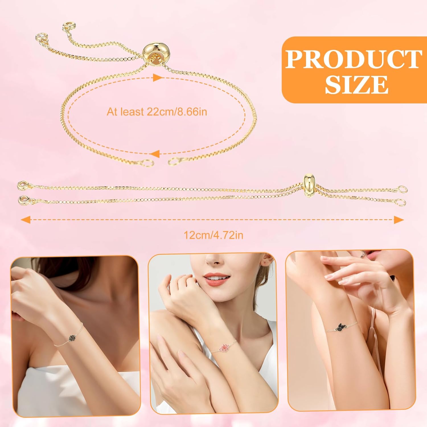 30Pieces Adjustable Slider Bracelet 8.6 Inches Bracelet Chains for Jewelry Making Bracelets Blanks with Rhinestones Ends Extender Chains Charm Bracelets Bulk for DIY Jewelry Making Findings Woman Girl - Image 2