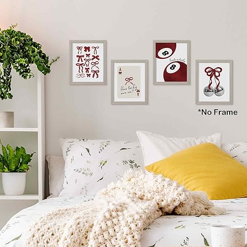 Miniatura 2 de TLESKE Juego de 4 pósteres de 8 x 10 pulgadas, diseño de arco coqueta rojo, sin marco, 8 bolas de la suerte, decoración para adolescentes y niñas,