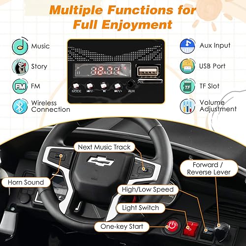 Miniatura 2 de Costzon Vehículo eléctrico Chevrolet Tahoe con licencia de 12 V con control remoto de 2.4 G, velocidad altabaja, música, luces, MP3USBFM, suspensión