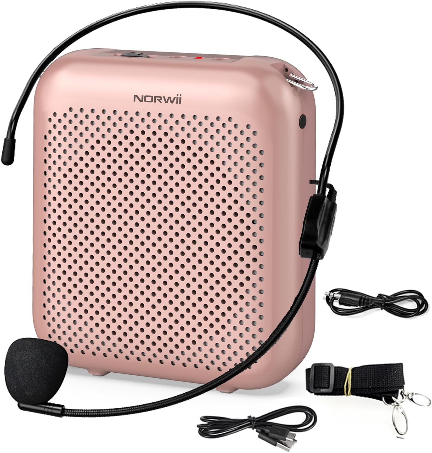 Norwii Bluetooth Voice Amplifier, Power Amplifiers, Portable Mini Wired Microphone Headset for Teacher Classroom & Outdoor Lectures, Teaching, Tour Guides, USB-C Rechargeable - 2000mAh, Rosegold
