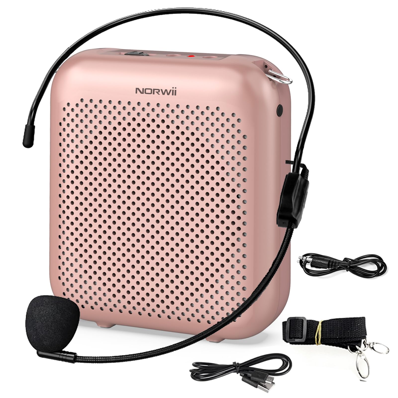 Norwii Voice Amplifier, Power Amplifiers, Portable Mini Wired Microphone Headset for Teacher classroom & Outdoor Lectures, Teaching, Tour Guides, USB-C Rechargeable - 2000mAh, Rosegold
