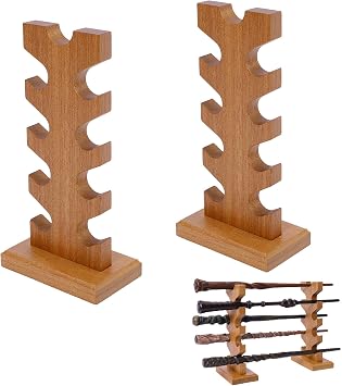 ShinySong Wizard Wand Display Stand، حامل عصا سحرية خشبي 5 طبقات لمجموعة عرض الطاولة، يحمل 9 صولجانات، بني