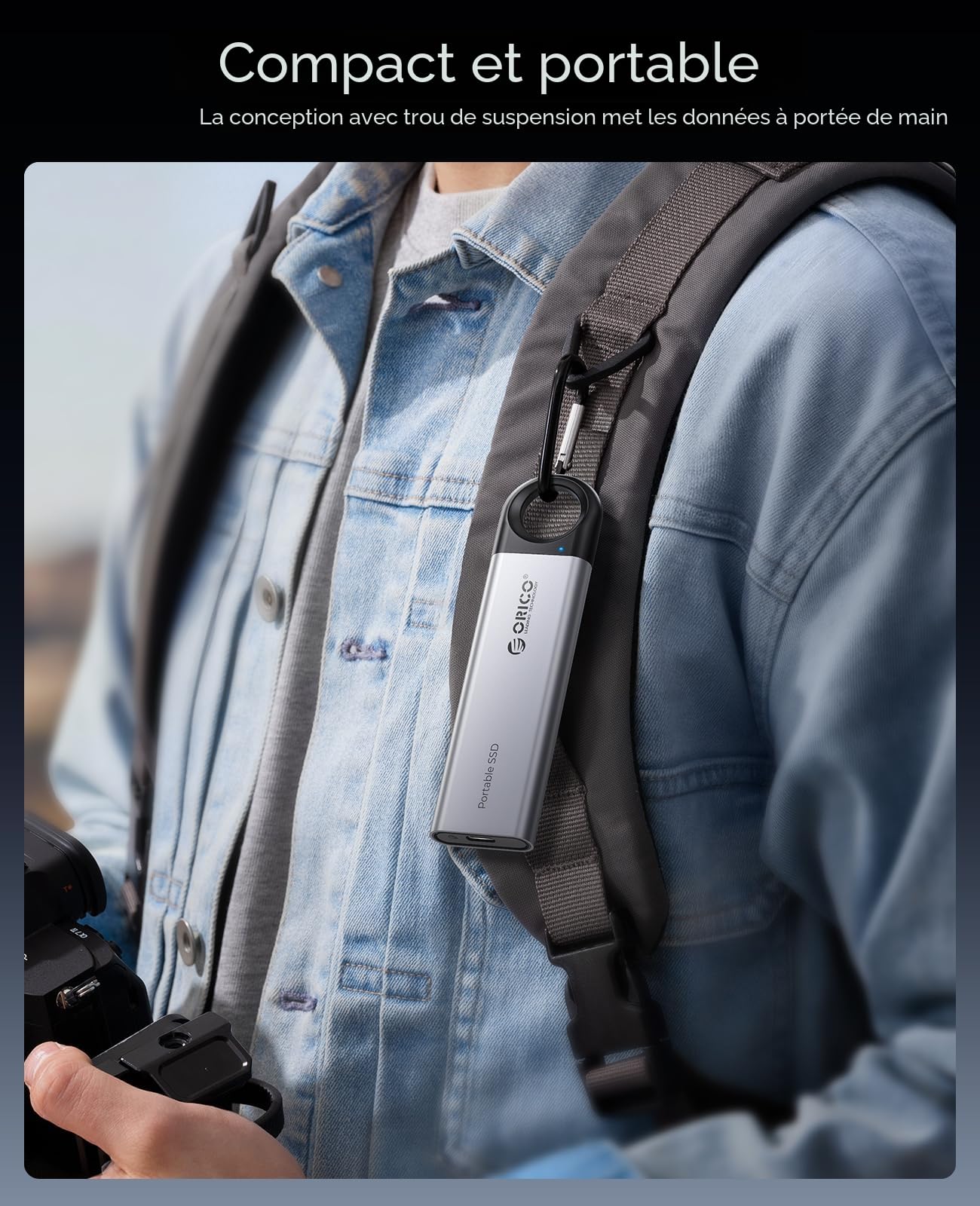 ORICO SSD Externe 512Go jusqu'à 1050 Mo/s, Disque Dur Externe avec Trou de Suspension et Câble USB C et A 2 en 1, USB3.2 Gen2 SSD Portable Compatible avec iPhone Série 15/Mac/PS5/Xbox - C10