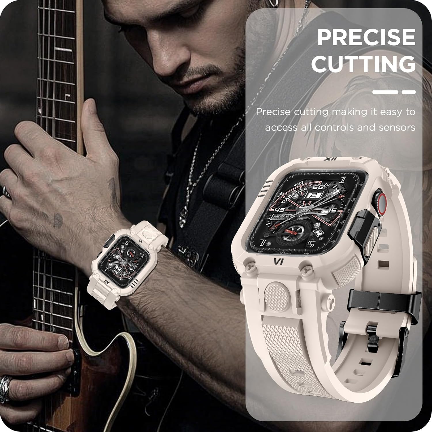 DABAOZA Compatible with Apple Watch Band 45mm 44mm Case for Men, Sport Shockproof Rugged Protective Strap Bumper Cover for iWatch SE Ultra 3/2/1 Series 11/10/9/8/7/6/5/4/3