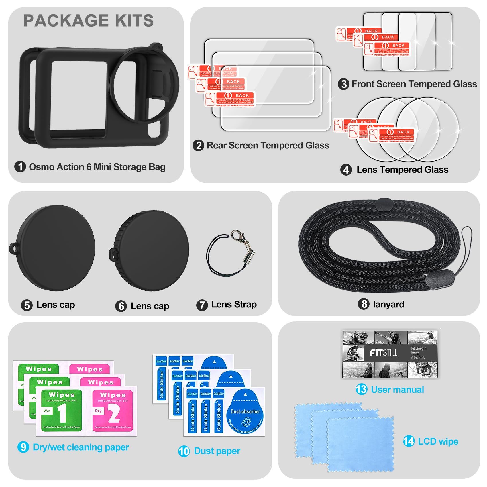 Étui en caoutchouc silicone + 3 protecteurs d'écran en verre trempé pour DJI Osmo Action 6