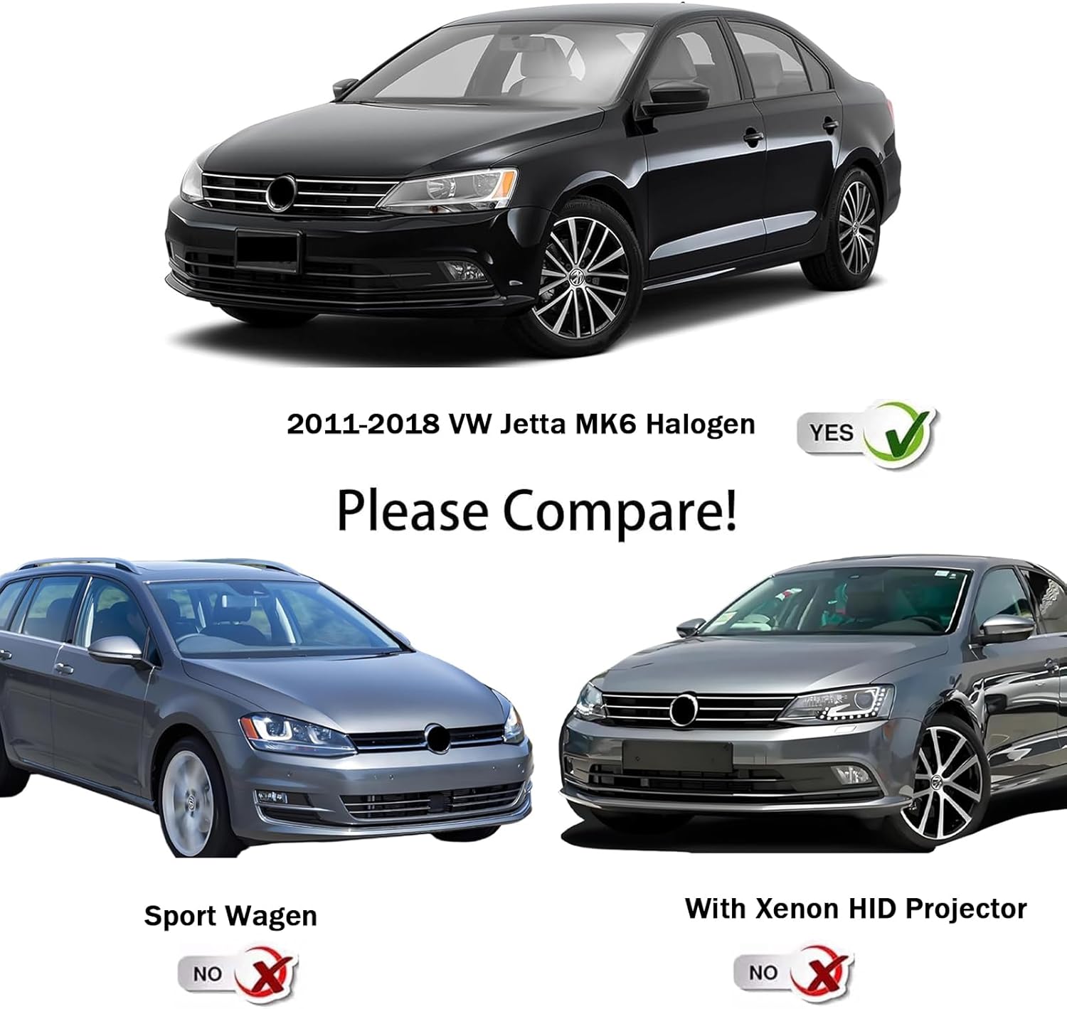 APSVE For 2011-2018 Volkswagen Jetta MK6 Headlights Headlamps Left Right Chrome