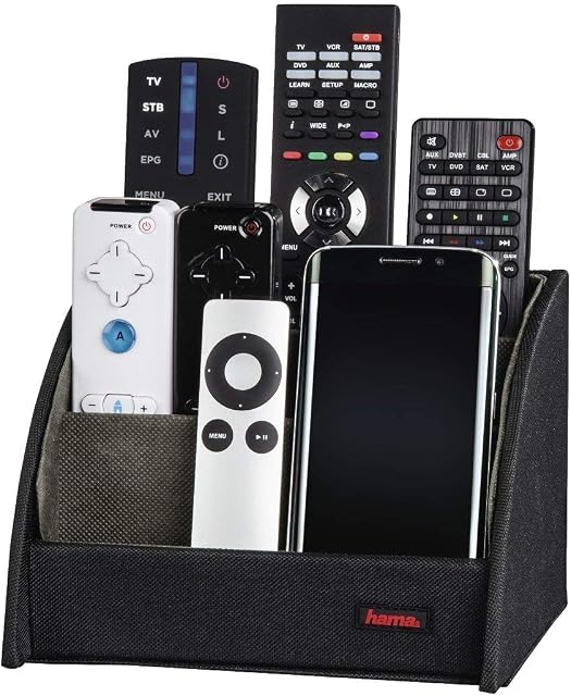 Hama Holder for Remote Controls, Make-Up, Pens, Black (remote control holder for up to 9 remotes, receiver, DVD, universal shelf, storage box as organizer for desk, kitchen, bathroom)