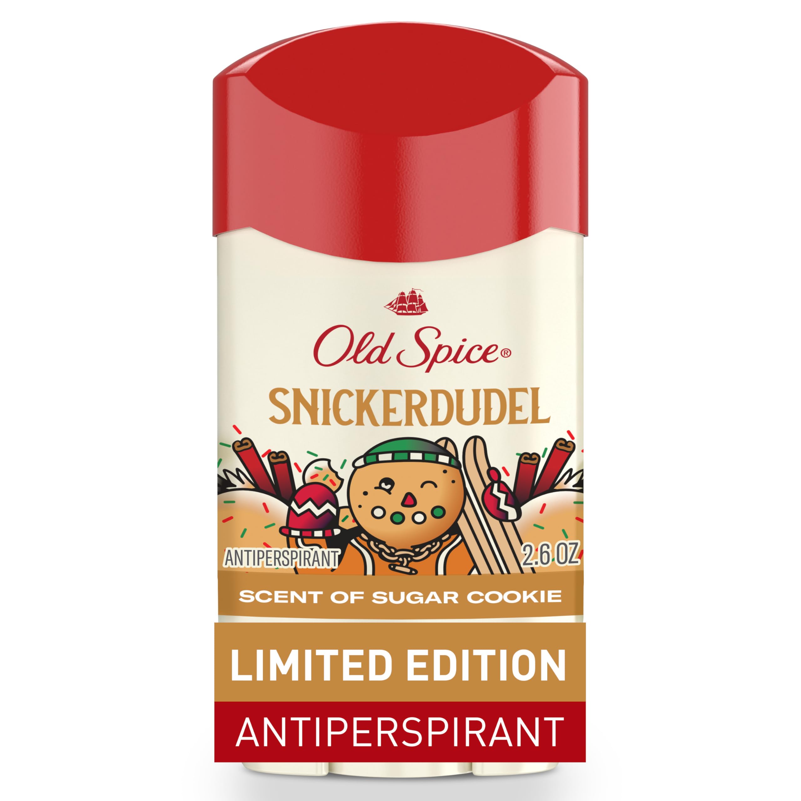 Old Spice Antiperspirant & Deodorant for Men, Holidudes Limited Edition, 24/7 Sweat Protection, Stocking Stuffer, Snickerdudel Sugar Cookie Scent, 2.6