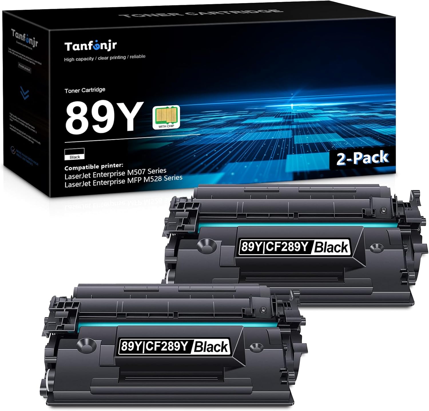 89Y Toner Cartridge with Chip 2PK Compatible Replacement for HP 89Y Extra-High-Yield Black Toner Cartridge, CF289Y 89X 89A to use with Laser Enterprise M507 Series, Enterprise MFP M528 Series Printer