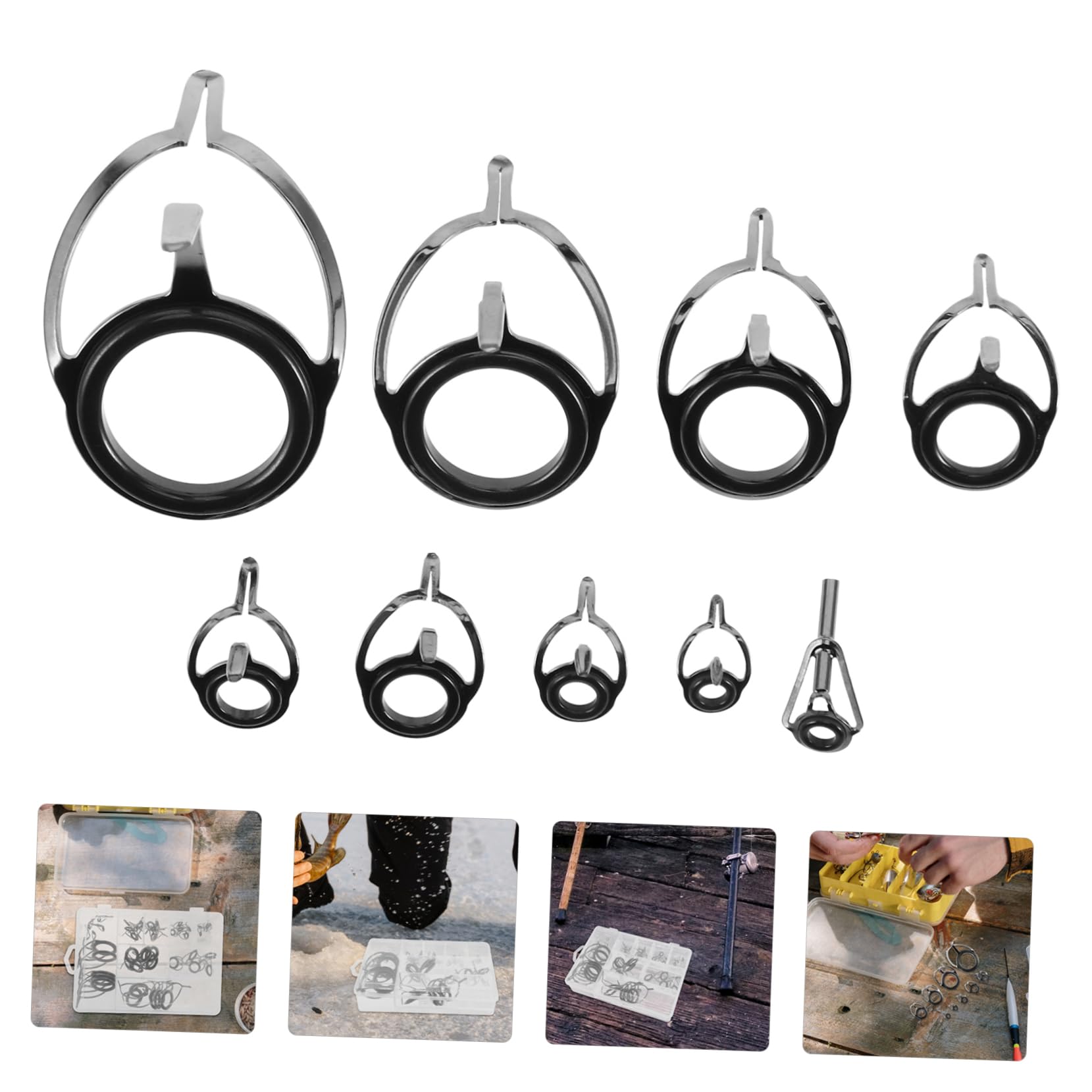 Kit di Guide per Canna da Pesca 45 Pezzi, Anelli Neri | Acciaio al Carbonio, Ricambi per Montaggio e Riparazione, Set Pratico da 45 Elementi
