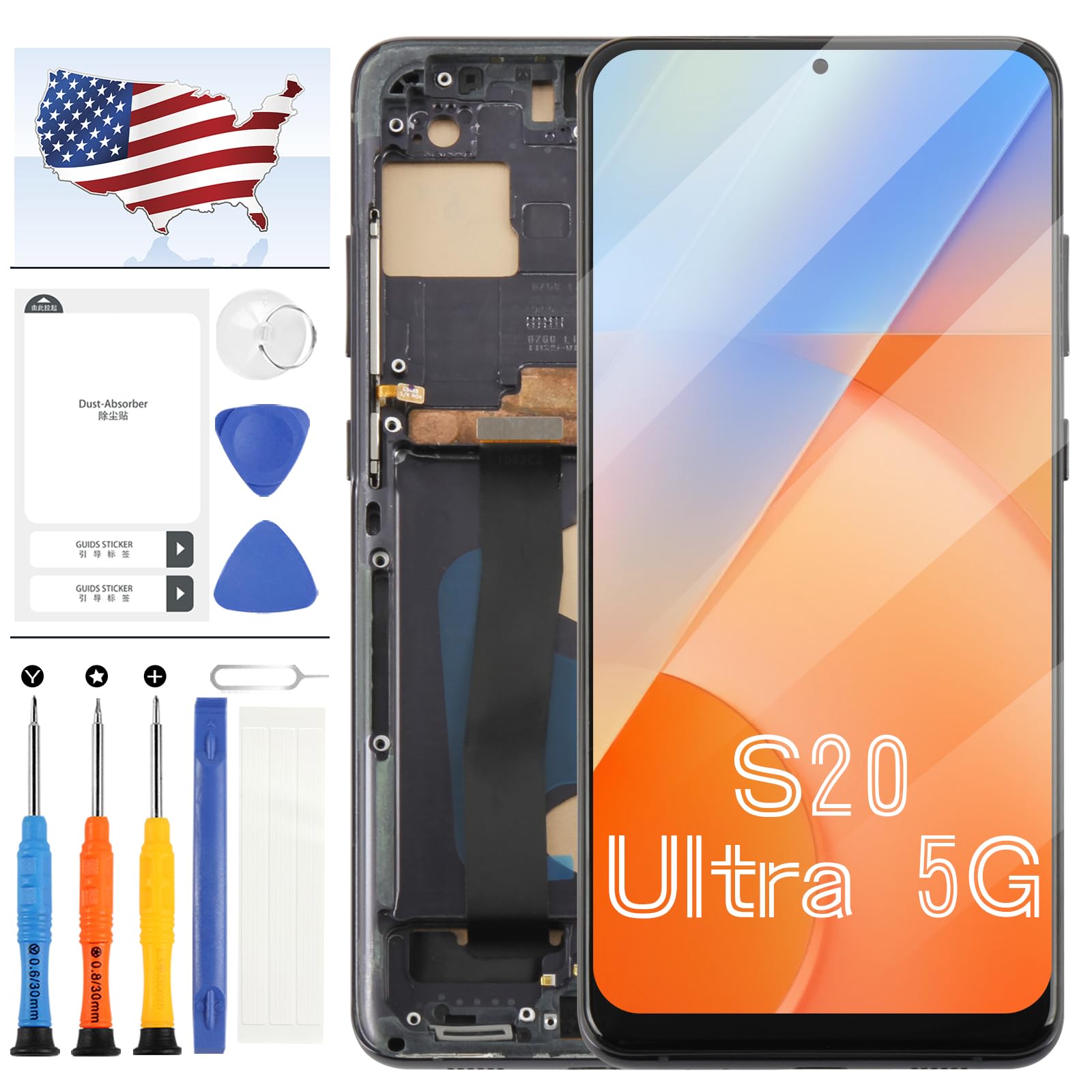 Incell for Samsung Galaxy S20 Ultra Screen Replacement,Screen for Samsung Galaxy S20 Ultra 5G SM-G988B SM-G988U LCD Display Touch Digitizer Assembly with Frame(Not Fingerprint) (Black)