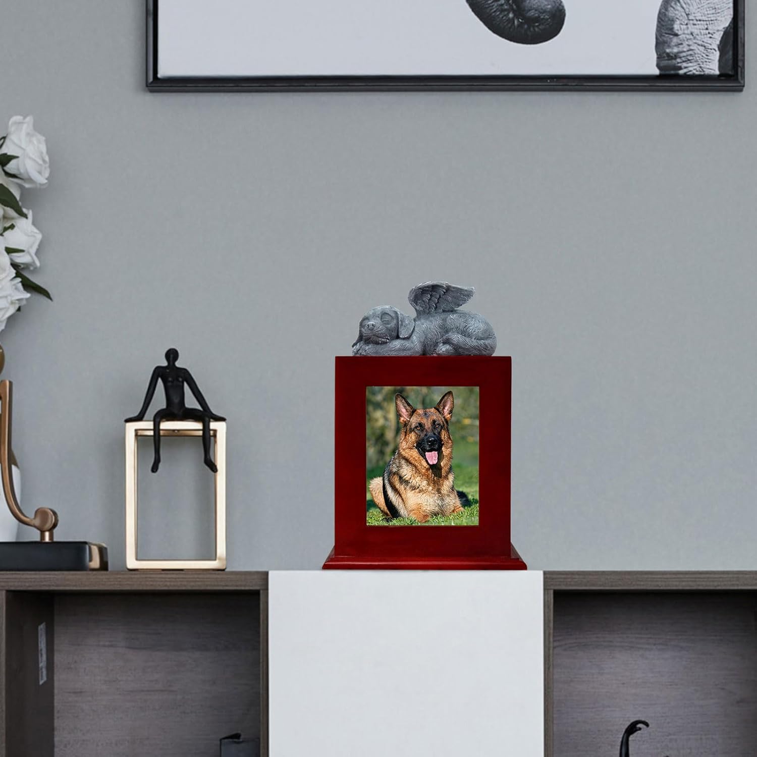 Pet Memorial Gifts Dog Urns with Photo Frame for Deceased Remembrance Wood Urn Sympathy Funeral for Ashes for Small for for Large for Personalized